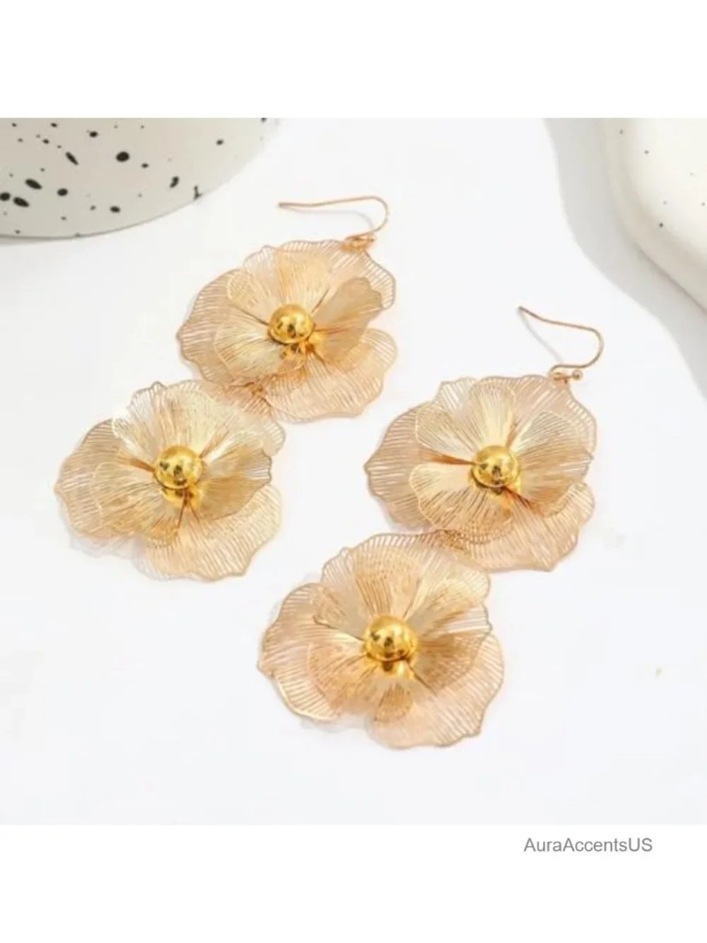 Gold Double Flower Drop Dangle Earrings for Women Boho Y2K Jewelry